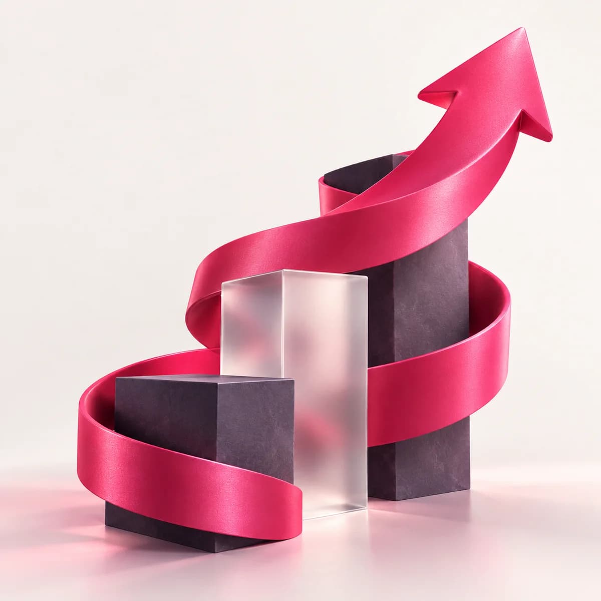 A pink ribbon rises around glass and charcoal blocks